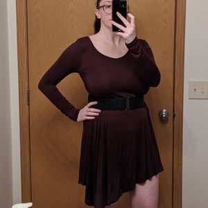 Brown Asymmetrical long sleeved dress